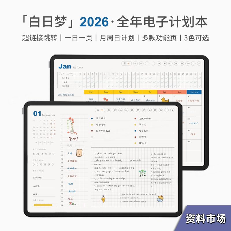 2026全年计划本电子手帐模板notability月计划云记goodnotes模板-阿初